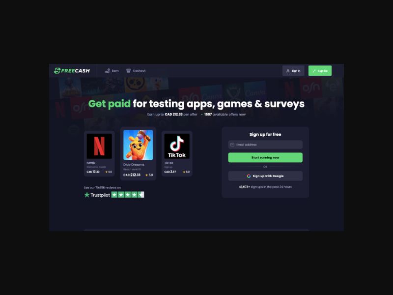 FreeCash.com - Earn Money and Prizes - SOI (AU,CA,DE +more)
