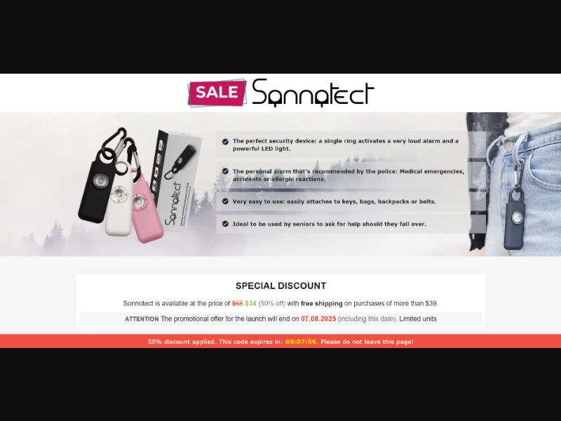 [WEB+MOB] Sonnotect – Personal Alarm /International (112 GEOs) CPS *FB/TT/Google/Taboola Pixel* [Approval Required]