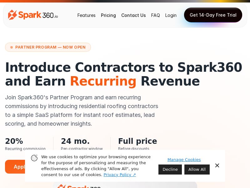 Spark360 - 14-Day Free Trial for Roofing Contractors - Recurring 20% Revenue Share [US]