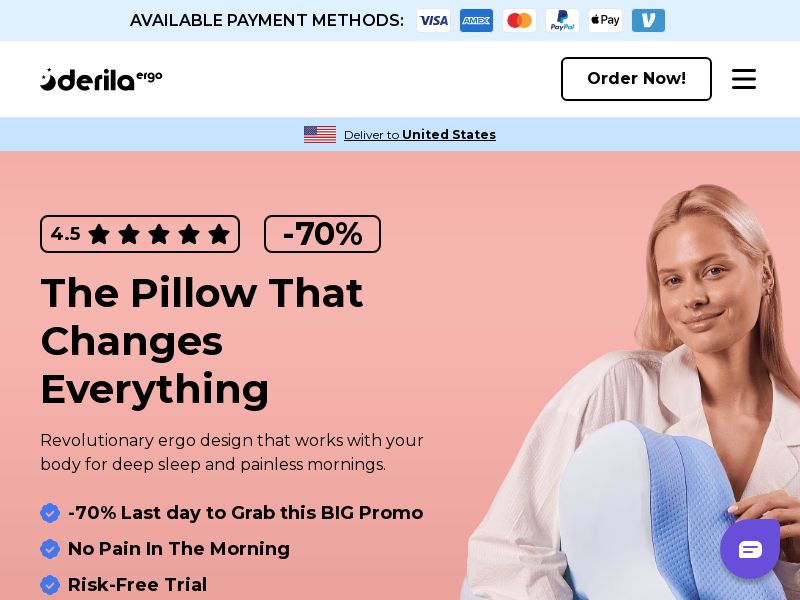 ! HOT OFFER - Derila ERGO Memory Foam Pillow [INTL] (Banner,Native,Social,Search,SEO) - CPA {No Brand Bidding}