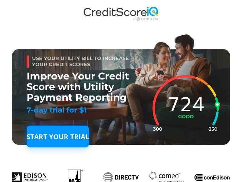 CreditScoreIQ w/Utility Reporting - $1 7 Day Trial, $32.99 - (Proof Needed)