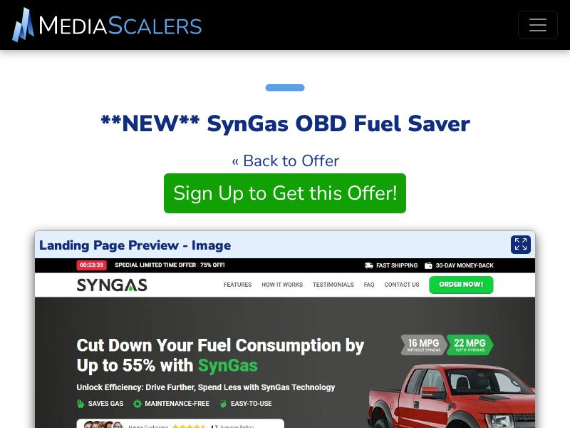 SynGas OBD Fuel Saver {+DTC, Advertorial, Alt-Landers} [US, DE, CA, AU, GB, FR, IL, +236 More]