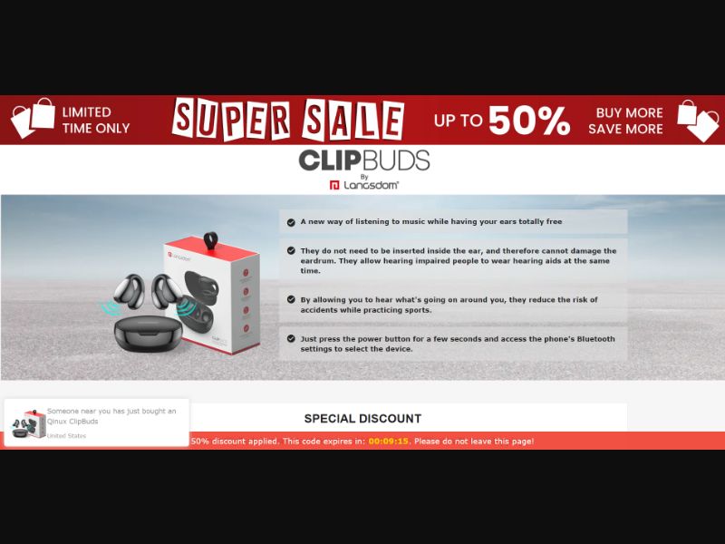 [WEB+MOB] Qinux ClipBuds – Bone Conduction Earphones /International (112 GEOs) CPS *FB/TT/Google/Taboola Pixel* [Approval Required]