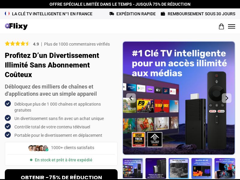 Flixy TV Smart Stick - DTC [FR] (Social,Banner,Native,Push,SEO,Search,Brand Bidding) - CPA