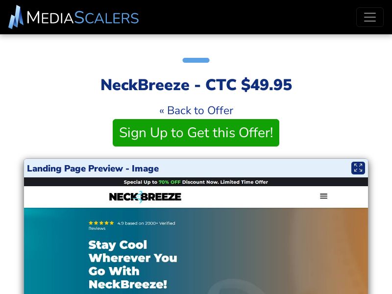 NeckBreeze - CTC $49.95 {+Advertorial, DTC, Alt-Landers} (Event Tracking) [US]