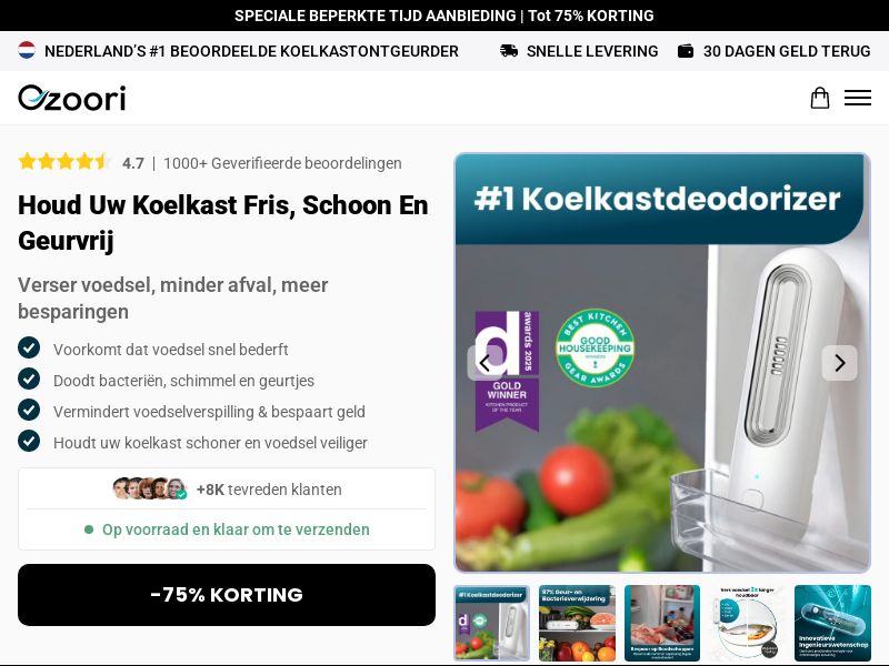! NEW OFFER - Ozoori Fridge Deodoriser - DTC [NL] (Social,Banner,Native,Push,SEO,Search,Brand Bidding) - CPA