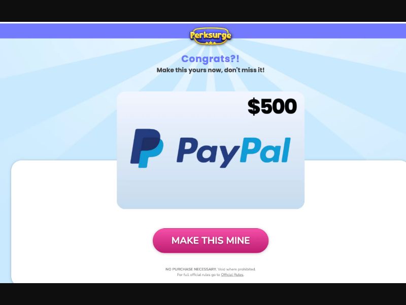 Perksurge PayPal Voucher $500 - Sweeps/Submits and Surveys