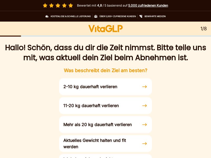 VitaGLP Diet - Quiz Page [DE,AT,FR,BE,CH,DK,SE,FI] (Banner,Native,Social,Search,SEO,Brand Bidding) - CPA