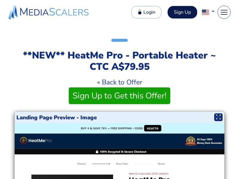 HeatMe Pro - Portable Heater ~ CTC A$79.95 {+DTC, Alt-Landers} (Event Tracking) [AU]