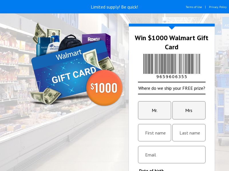 US - YOUSWEEPS - Win $1000 Walmart gift card - (All Devices) - 8AM to 10PM EST