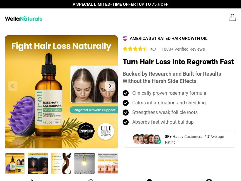 WellaNaturals Hair Growth Oil - DTC [INTL] (Social,Banner,Native,Push,SEO,Search,Brand Bidding) - CPA