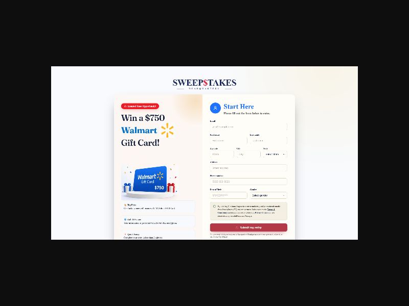 Sweepstakes Headquarters - $750 Walmart Gift Card - SOI (US)
