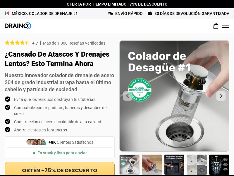! NEW OFFER - Draino Drain Strainer [LATAM] (Social,Banner,Native,Push,SEO,Search,Brand Bidding) - CPA 