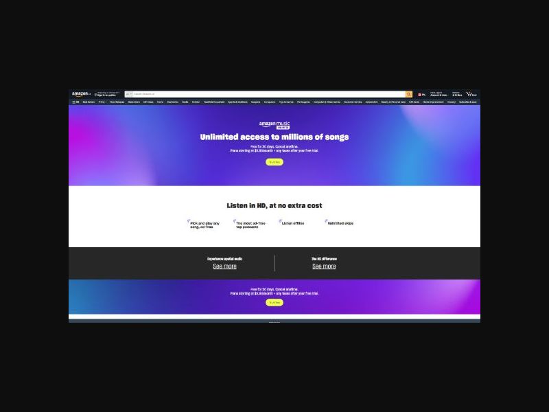 Amazon Music - 30-day Free Trial - CPS (US,MX,BR)