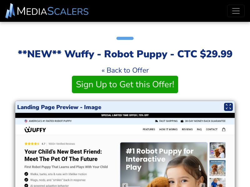Wuffy - Robot Puppy - CTC $29.99 {+Advertorial, DTC, Alt-Landers} (Event Tracking) [US, DE, CA, AU, UK, FR, IL, +232 More]
