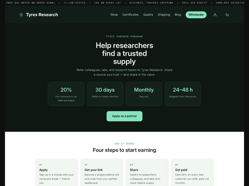 Tyrex Research Affiliate Program - Commissions from 20% [US, CA]