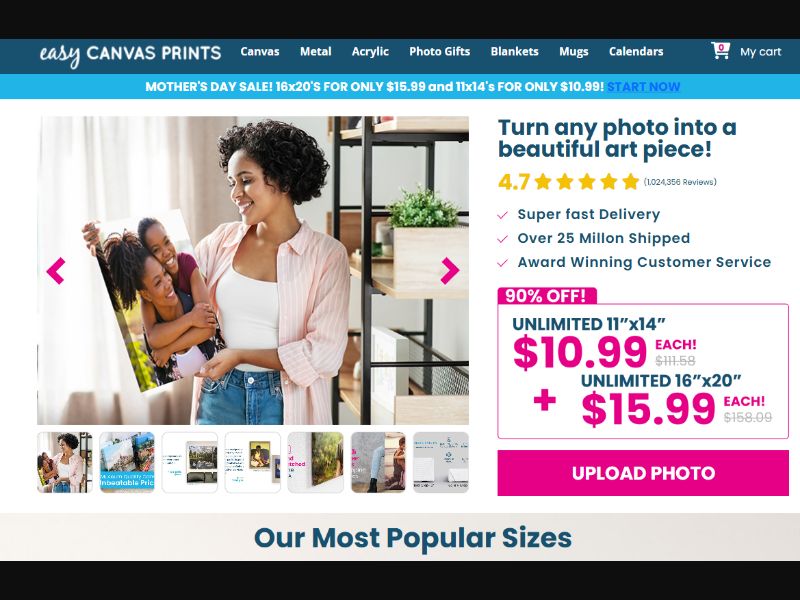[WEB+MOB] Easy Canvas Prints - Up To 91% Off /US CPS