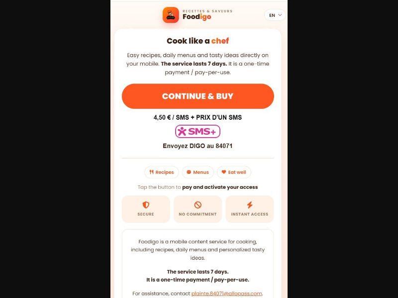 37676 - FR - [MOB] - Foodigo ONE OFF - SMS
