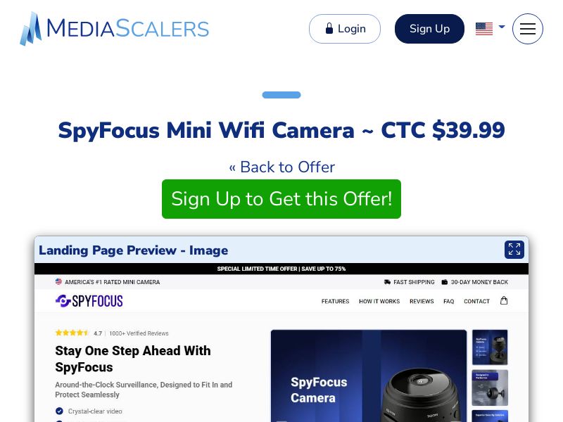 SpyFocus Mini Wifi Camera ~ CTC $39.99 {+Advertorial, DTC, Alt-Landers} (Event Tracking) [US, DE, CA, AU, UK, FR, IL, +232 More]