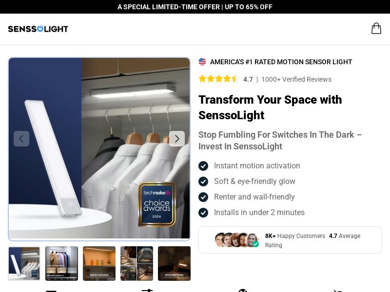 SenssoLight Motion Sensor Light - DTC [INTL] (Social,Banner,Native,Push,SEO,Search,Brand Bidding) - CPA 