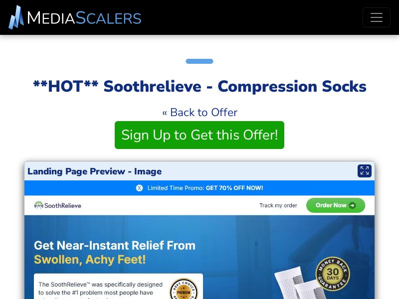 Soothrelieve - Compression Socks {+Advertorial, DTC, Alt-Landers} (Event Tracking) [US, DE, CA, AU, UK, FR, IL, +233 More]