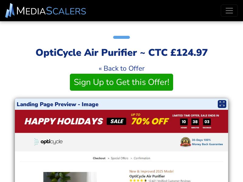 OptiCycle Air Purifier ~ CTC £124.97 {+Advertorial, DTC, Alt-Landers} (Event Tracking) [UK]