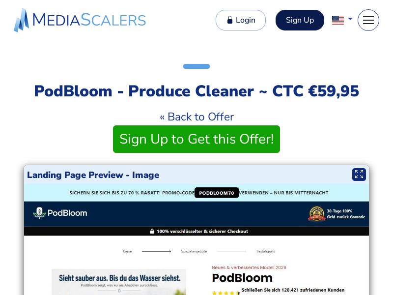 PodBloom - Produce Cleaner ~ CTC €59,95 {+Advertorial, DTC, Alt-Landers} (Event Tracking) [DE, AT]