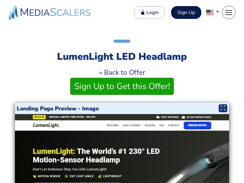LumenLight LED Headlamp {+Advertorial, DTC, Alt-Landers} (Event Tracking) [US, DE, CA, AU, UK, FR, IL, +232 More]