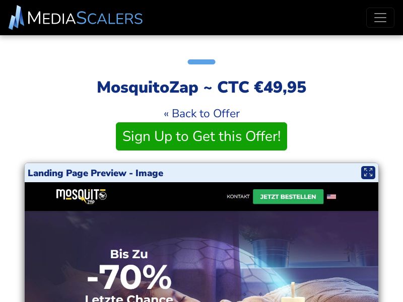MosquitoZap ~ CTC €49,95 {+Advertorial, DTC, Alt-Landers} (Event Tracking) [DE, AT]