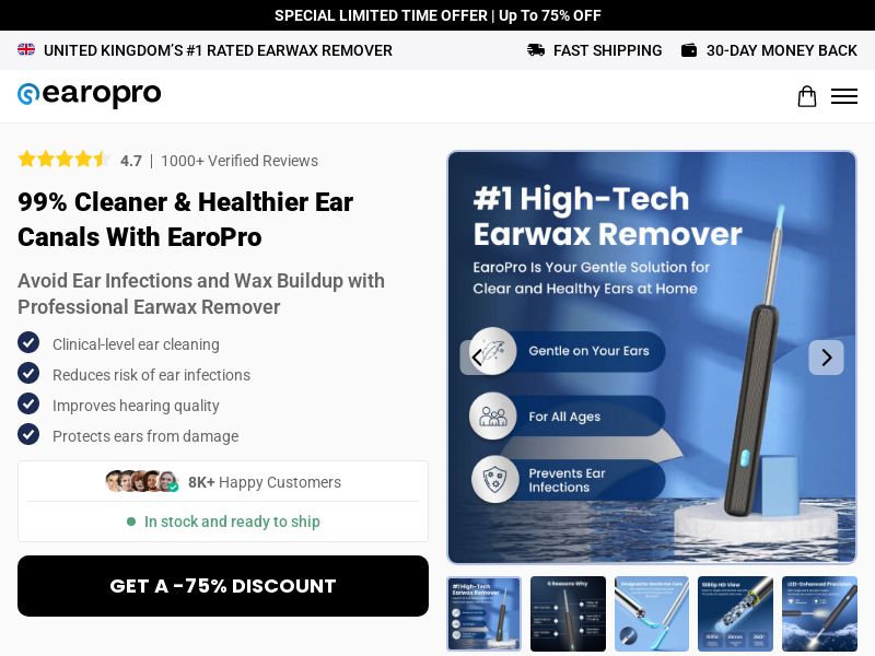 ! NEW OFFER - EaroPro Earwax Remover - DTC [UK] (Social,Banner,Native,Push,SEO,Search,Brand Bidding) - CPA