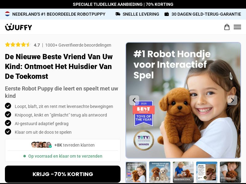 Wuffy Robot Puppy - DTC [NL,BE] (Social,Banner,Native,Push,SEO,Search,Brand Bidding) - CPA