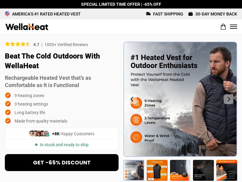 WellaHeat Heated Vest - Product Page [INTL] (Social,Banner,Native,Push,SEO,Search,Brand Bidding) - CPA