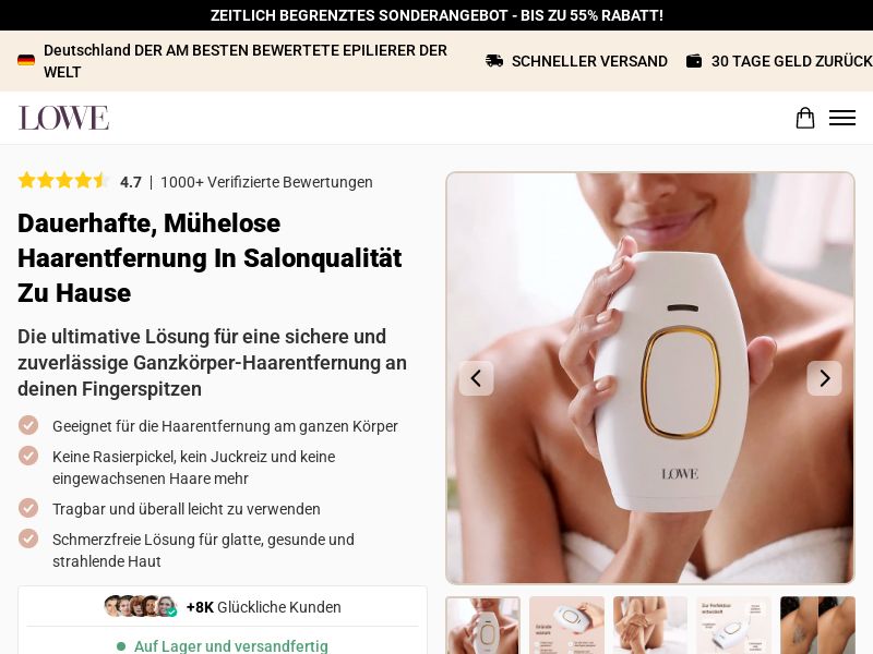 LoweSkin Laser Epilator - DTC [DE] (Social,Banner,Native,Push,SEO,Search,Brand Bidding) - CPA