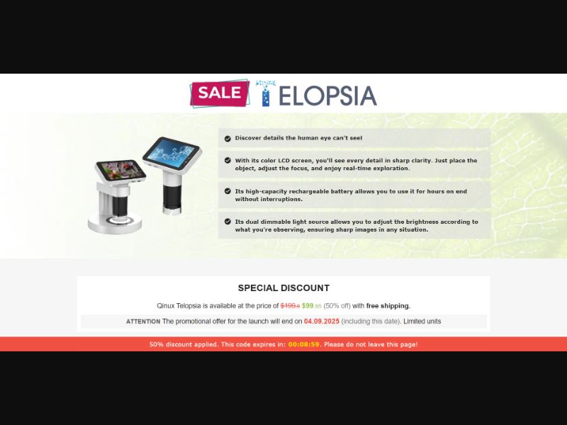 [WEB+MOB] Qinux Telopsia – Portable Digital Microscope /International (112 GEOs) CPS *FB/TT/Google/Taboola Pixel* [Approval Required]