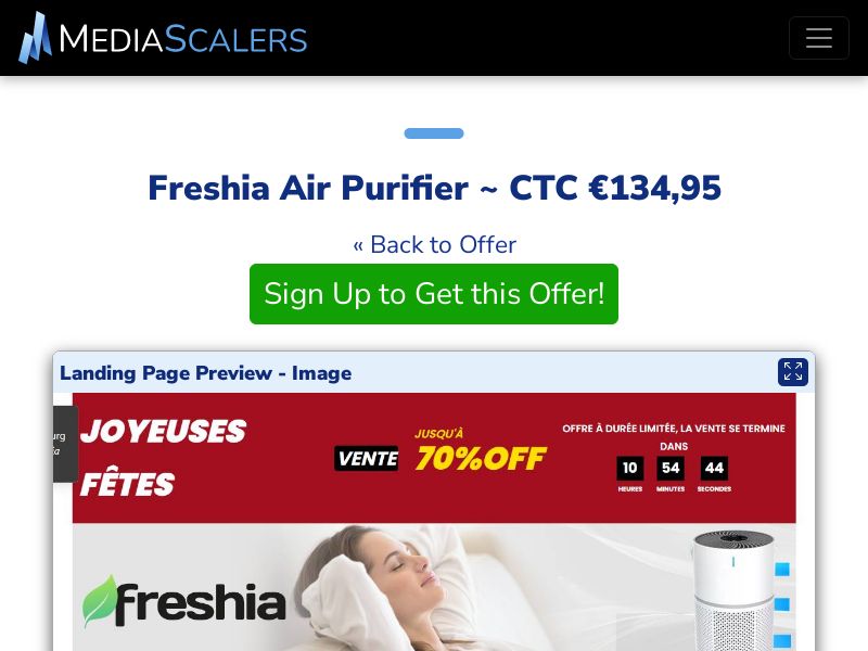 Freshia Air Purifier ~ CTC €134,95 {+Advertorial, DTC, Alt-Landers} (Event Tracking) [FR]