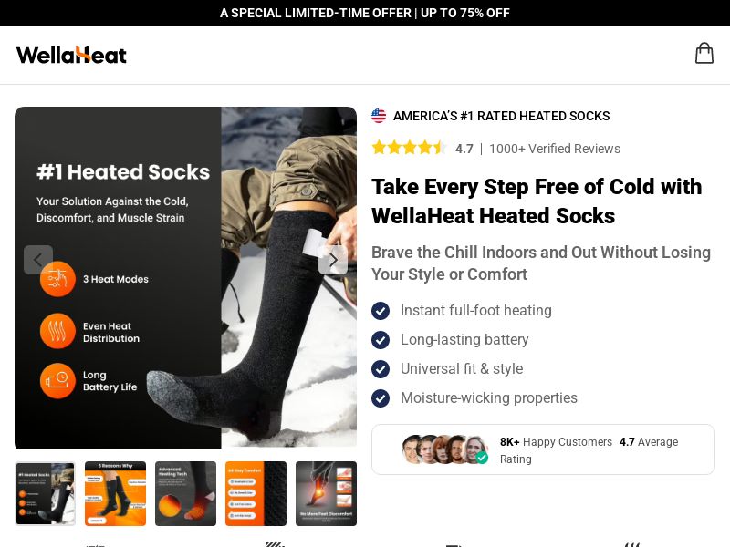 WellaHeat Heated Socks - DTC [INTL] (Social,Banner,Native,Push,SEO,Search,Brand Bidding) - CPA