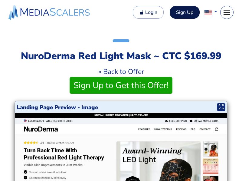 NuroDerma Red Light Mask ~ CTC $169.99 {+Advertorial, DTC, Alt-Landers} (Event Tracking) [US, DE, CA, AU, UK, FR, IL, +232 More]