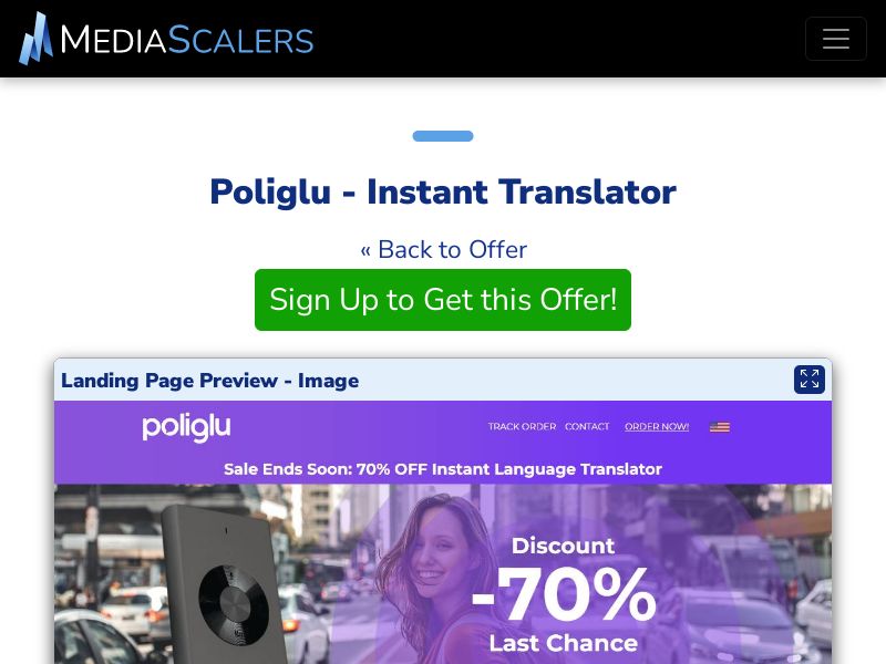 Poliglu - Instant Translator {+Advertorial, DTC, Multi-Lang} (Event Tracking) [US, DE, CA, AU, UK, FR, IL, +44 More]
