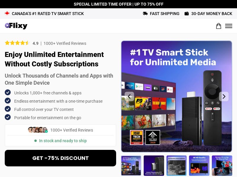 ! HOT OFFER - Flixy TV Smart Stick - DTC [CA] (Social,Banner,Native,Push,SEO,Search,Brand Bidding) - CPA