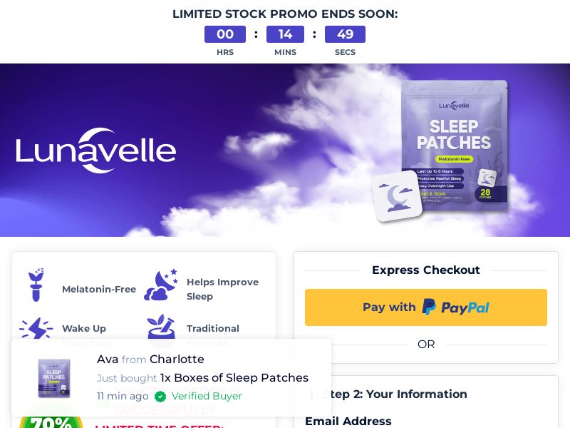 Lunavelle Sleep Patches - DTC [INTL] (Social,Banner,Native,Push,SEO,Search) - CPA {No BrandBidding} 