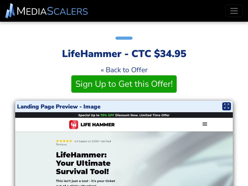 LifeHammer - CTC $34.95 {+Advertorial, DTC, Alt-Landers} (Event Tracking) [US]