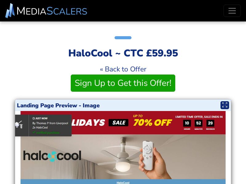 HaloCool ~ CTC £59.95 {+Advertorial, DTC, Alt-Landers} (Event Tracking) [UK]