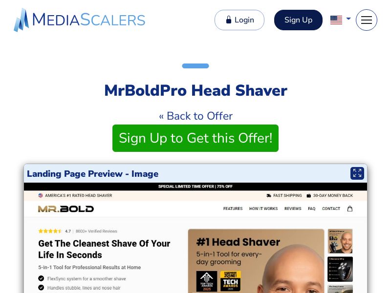 MrBoldPro Head Shaver {+Advertorial, DTC, Alt-Landers} (Event Tracking) [US, DE, CA, AU, UK, FR, IL, +232 More]
