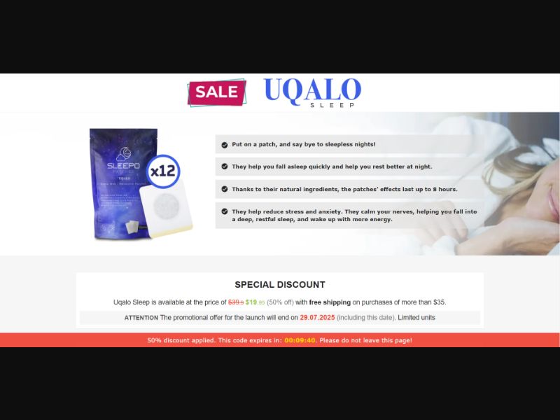 [WEB+MOB] Uqalo Sleep – Sleeping Patches /International (112 GEOs) CPS *FB/TT/Google/Taboola Pixel* [Approval Required]