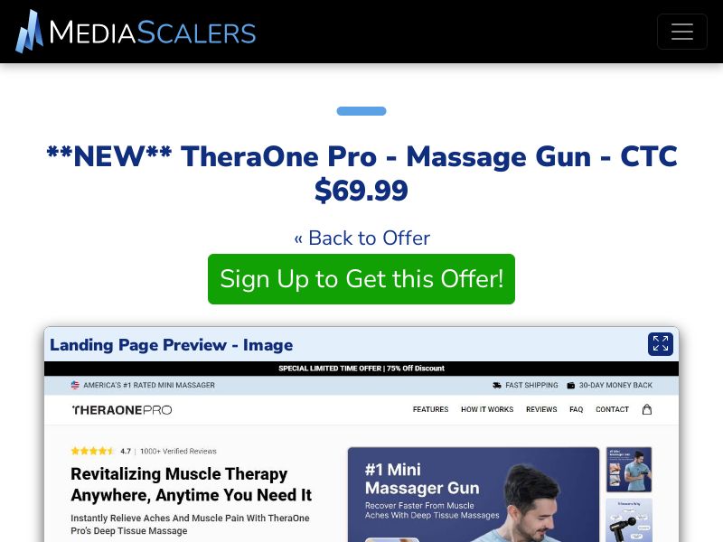 TheraOne Pro - Massage Gun - CTC $69.99 {+Advertorial, DTC, Alt-Landers} (Event Tracking) [US, DE, CA, AU, UK, FR, IL, +232 More]