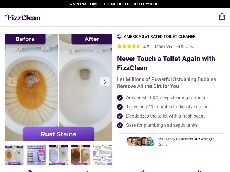 FizzClean Toilet Cleaning Foam - DTC [INTL] (Social,Banner,Native,Push,SEO,Search,Brand Bidding) - CPA 
