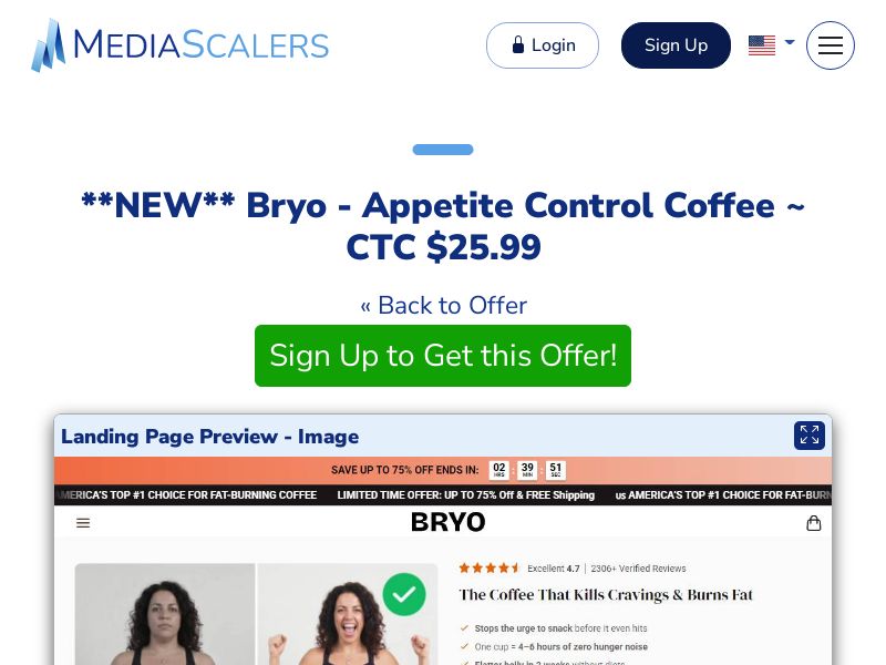 Bryo - Appetite Control Coffee ~ CTC $25.99 {+Alt-Landers, DTC} (Event Tracking) [US, DE, CA, AU, UK, FR, IL, +232 More]