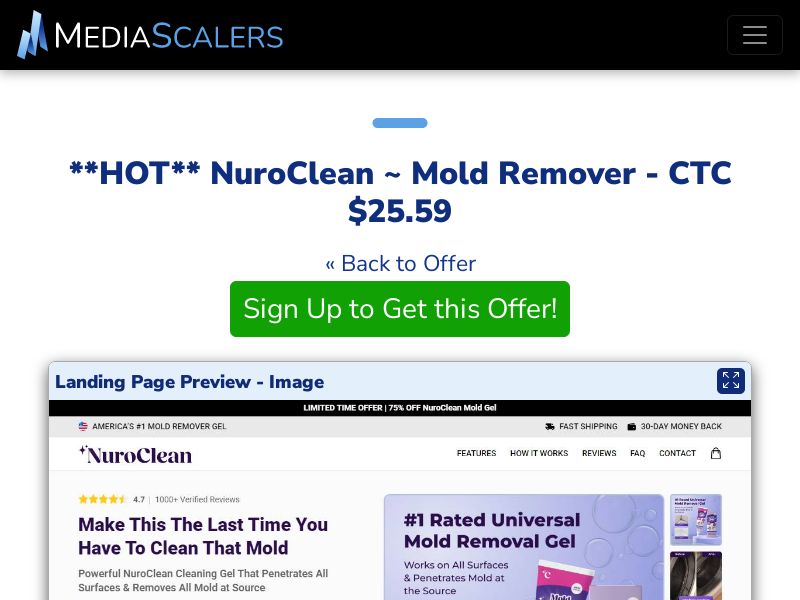 NuroClean ~ Mold Remover - CTC $25.59 {+Advertorial, DTC, Alt-Landers} [US, DE, CA, AU, UK, FR, IL, +232 More]