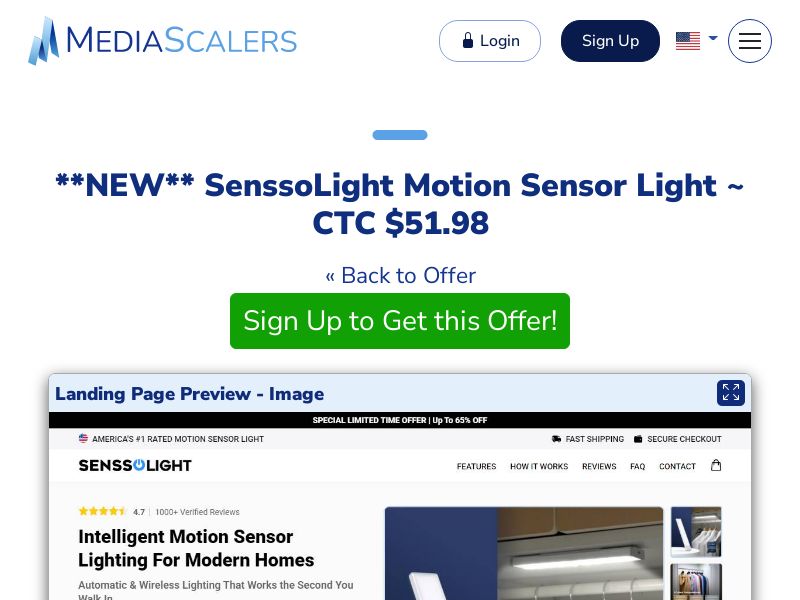 SenssoLight Motion Sensor Light ~ CTC $51.98 {+Advertorial, DTC, Alt-Landers} (Event Tracking) [US, DE, CA, AU, UK, FR, IL, +232 More]