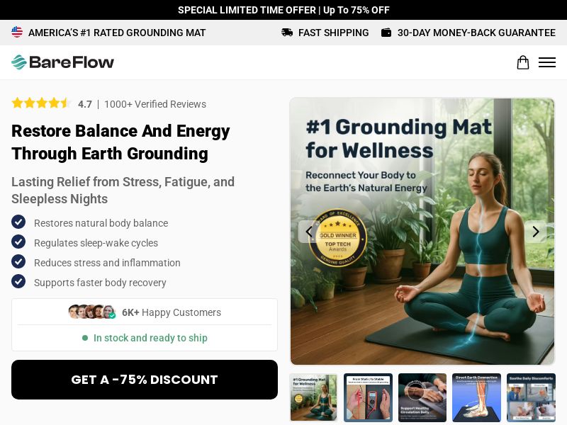 ! NEW OFFER - Bareflowmat Grounding Mat - DTC [US] (Social,Banner,Native,Push,SEO,Search,Brand Bidding) - CPA 